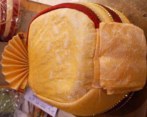 Cream Color Pagdi With Red And White Stones